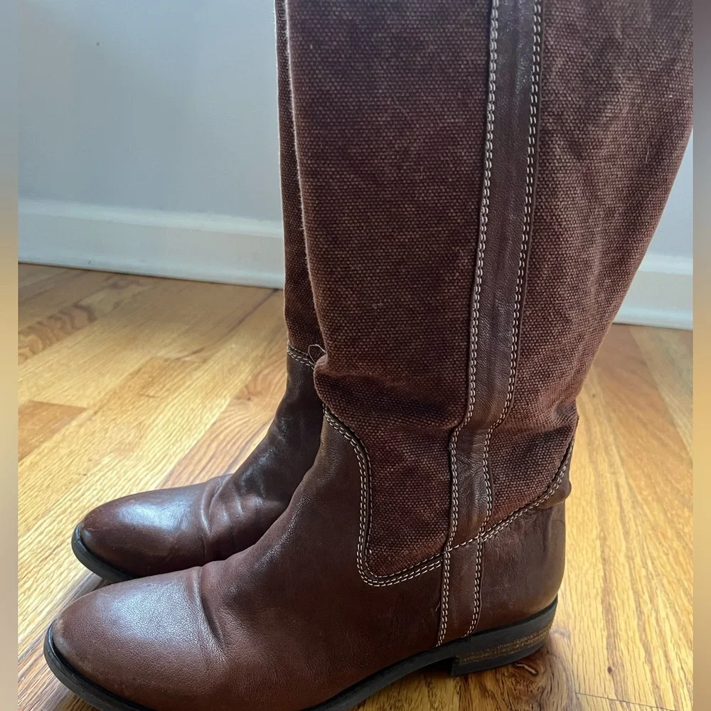 Sundance Catalog Brown Canvas & Leather Tall Riding Boots Women's EU 38